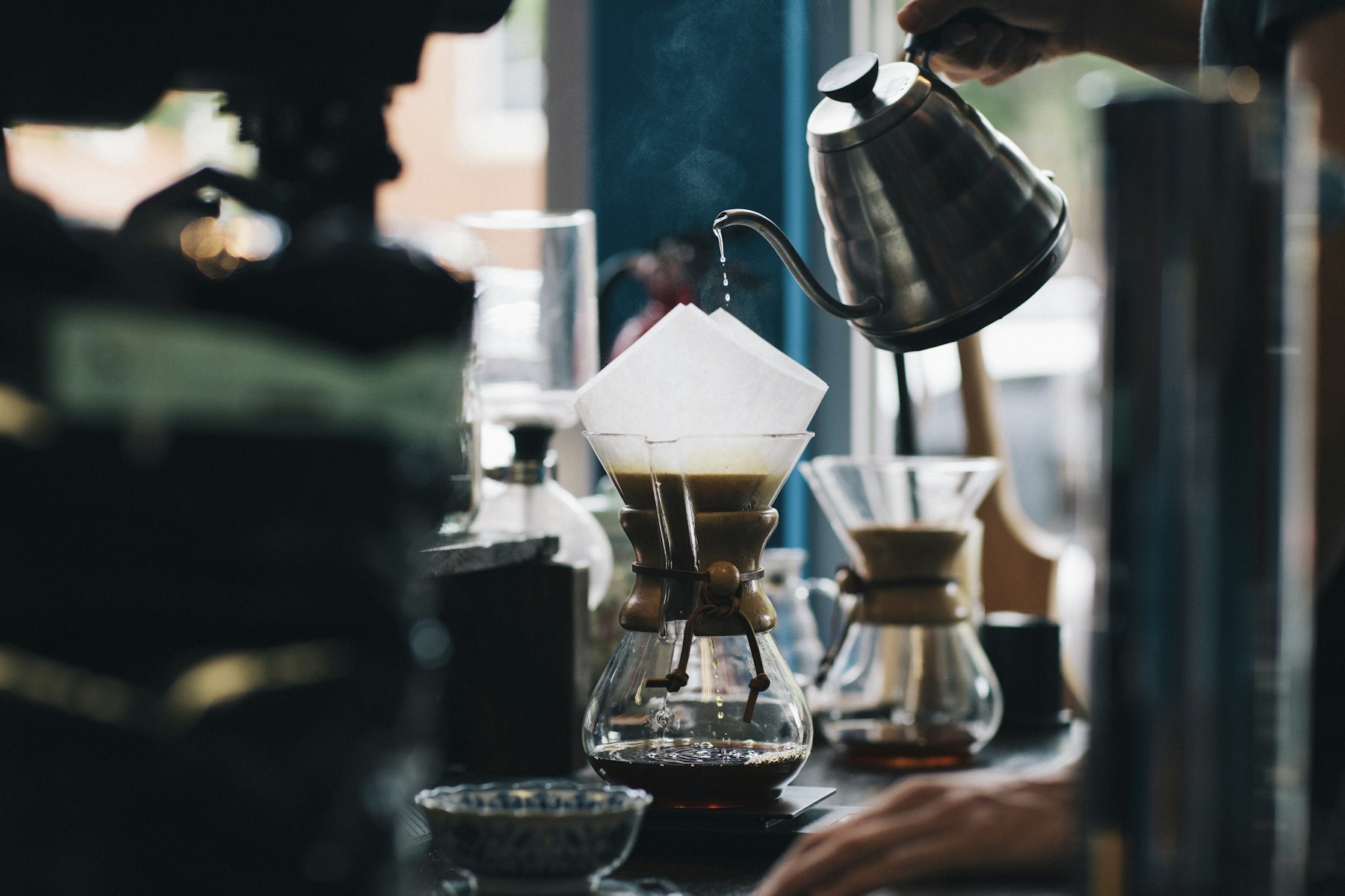Coffee served in a warm café setting